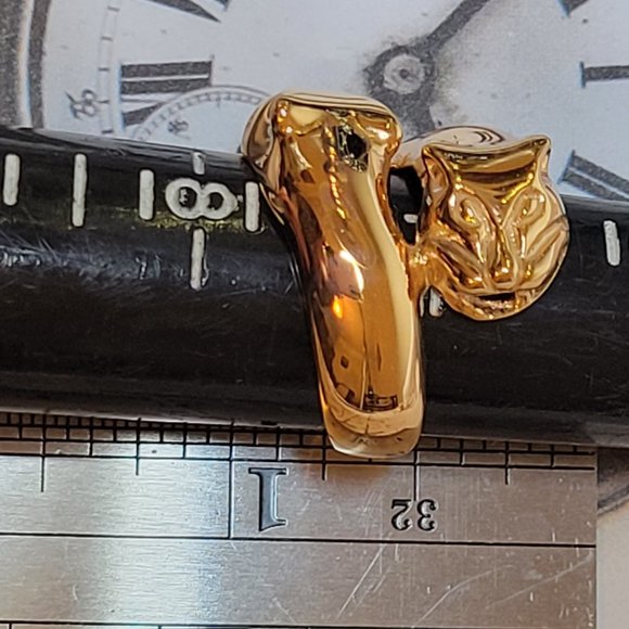 Signed Milor Bronze Italy Gold Elegant Cat Panther Head Ring Size 7 - Picture 9 of 11
